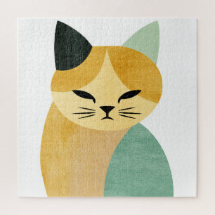 Modern Scandinavian Minimalist Geometric Cat Jigsaw Puzzle