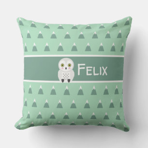 Modern Scandinavian Mountains & Owl Throw Pillow
