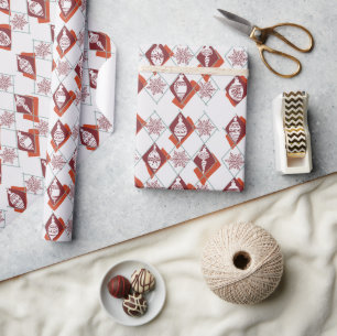 Modern Scandinavian Red Christmas Botanical Wrapping Paper