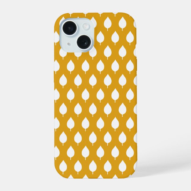 Modern Scandinavian White Leaf Seamless Pattern iPhone 15 Case (Back)