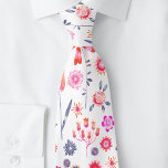 Modern Scandinavian Wild Flower Tie<br><div class="desc">Bright Scandinavian style wildflower garden of modern pink and orange watercolor flowers in a scattered pattern on a white background.  Original art by Nic Squirrell.</div>