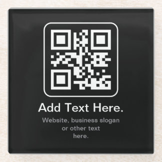 Modern Scannable QR Code | Black White & Grey Glass Coaster