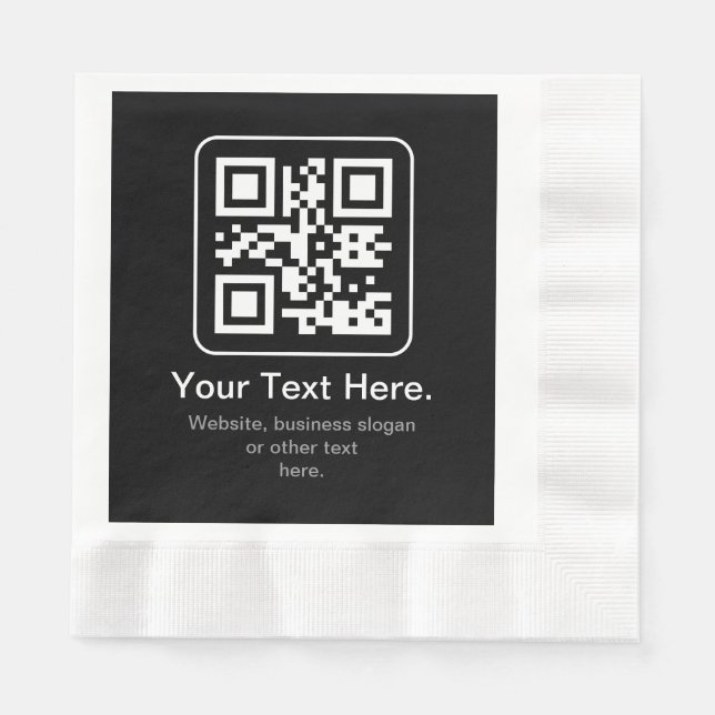 Modern Scannable QR Code | Black White & Grey Napkin (Front)