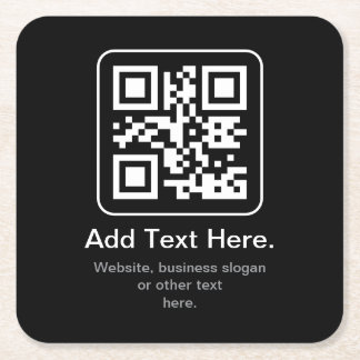 Modern Scannable QR Code | Black White & Grey Square Paper Coaster