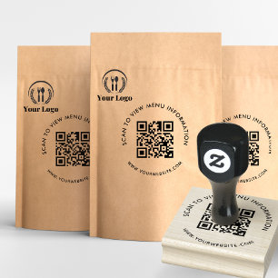 Modern Scannable QR Code Simple Business Menu Rubber Stamp