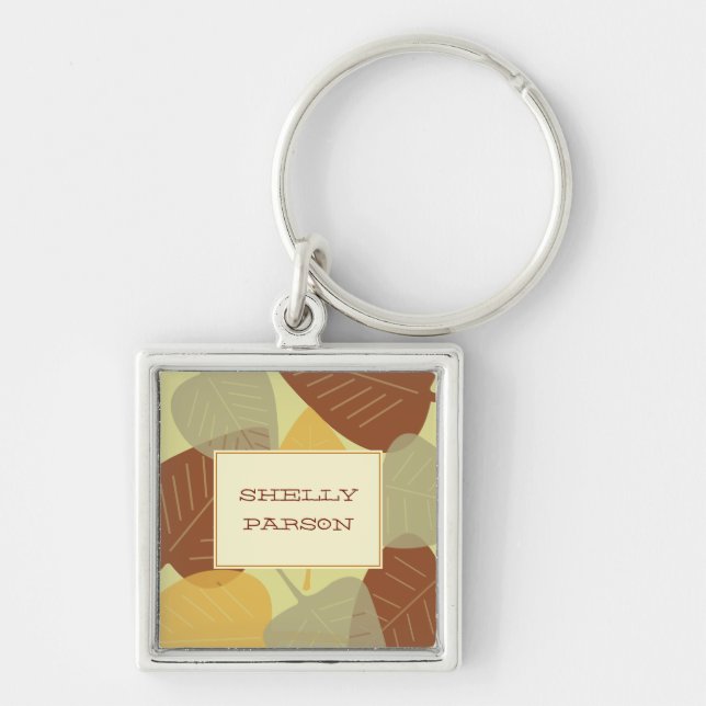 Modern scattered leaves autumn personalized keychain (Front)