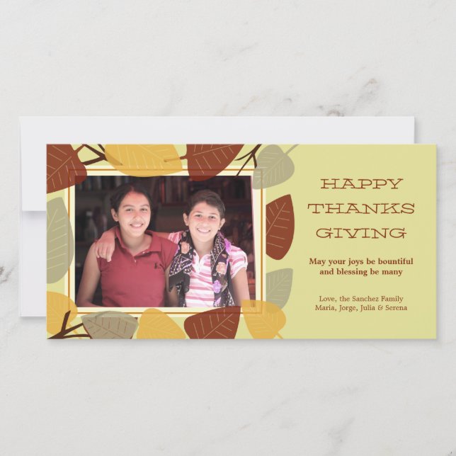 Modern scattered leaves thanksgiving blessing holiday card (Front)