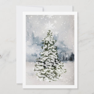 Modern Scenic Forest Snowy Christmas Tree Holiday Card
