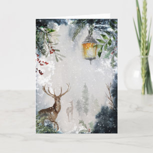 Modern Scenic Reindeer Forest Snowy Christmas Holiday Card