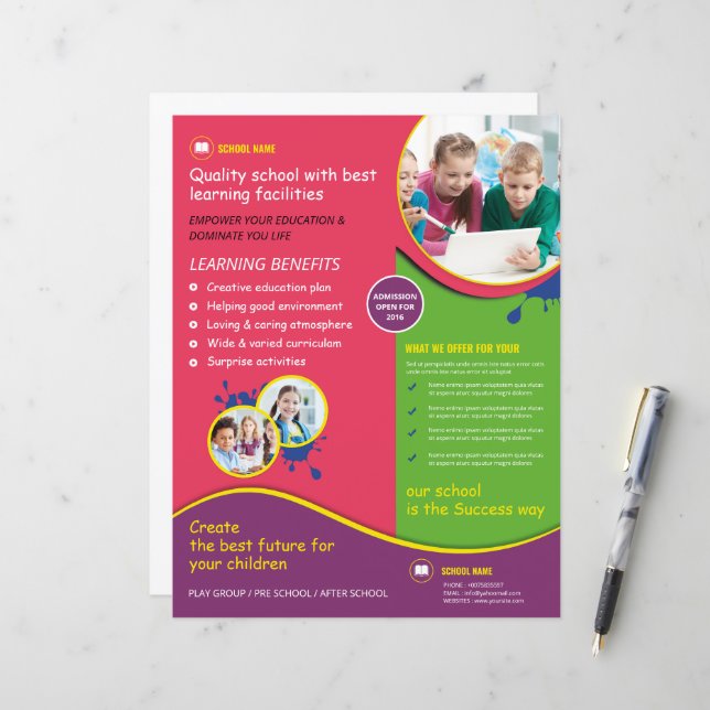 Modern School Admission Flyer Template  (Front/Back In Situ)