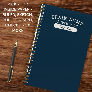 Modern School Brain Dump List Funny Navy Blue Notebook