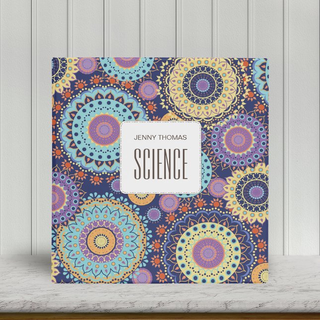 Modern School Student Subject Personalized Binder (Modern Mandala Style Binder editable text and customizes)