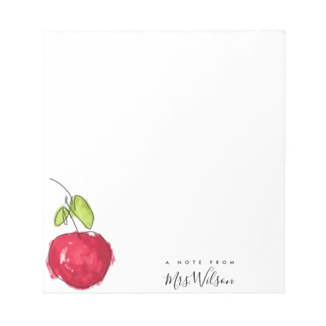 MODERN SCHOOL TEACHER OIL PAINT HAND DRAWN APPLE NOTEPAD (Front)
