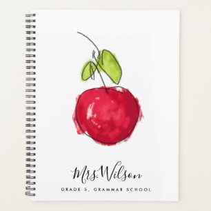 MODERN SCHOOL TEACHER OIL PAINT HAND DRAWN APPLE PLANNER