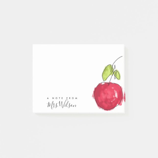 MODERN SCHOOL TEACHER OIL PAINT HAND DRAWN APPLE POST-IT NOTES (Front)