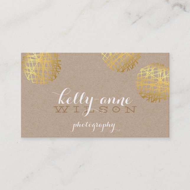 MODERN SCRIBBLE SPOT cute gold bold sketch kraft Business Card (Front)