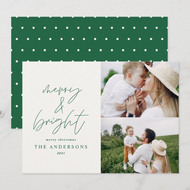 Modern script 1 photo merry & bright Christmas (Front/Back)