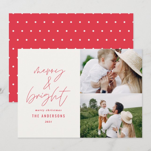 Modern script 1 photo red Christmas minimal (Front/Back)