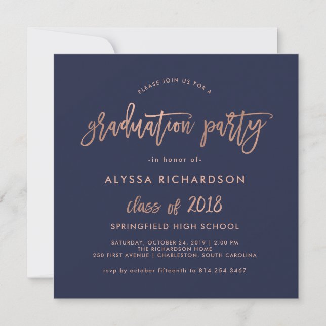 Modern Script | 2018 Graduation Party Rose Gold Invitation (Front)