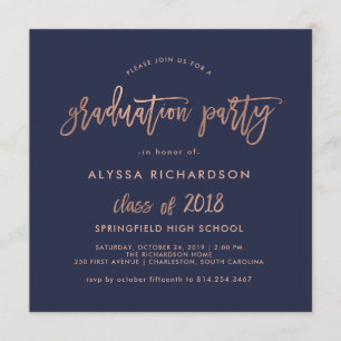 Modern Script   2018 Graduation Party Rose Gold Invitation