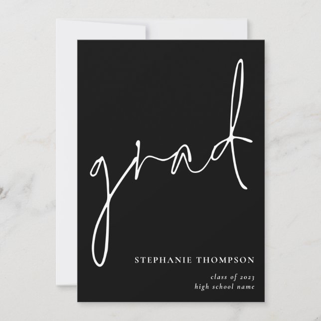 Modern Script 2025 Black Graduation  Announcement (Front)