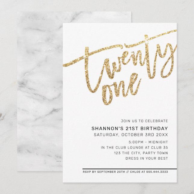 MODERN SCRIPT 21st birthday party gold glitter Invitation (Front/Back)
