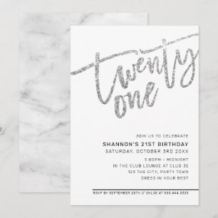 MODERN SCRIPT 21st birthday party silver glitter Invitation