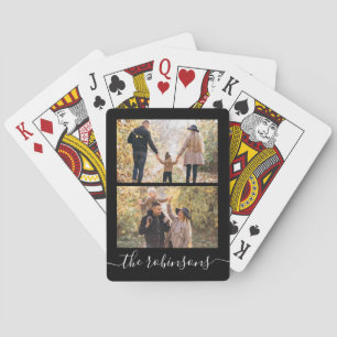 Modern Script 2 Photo Collage Custom Playing Cards