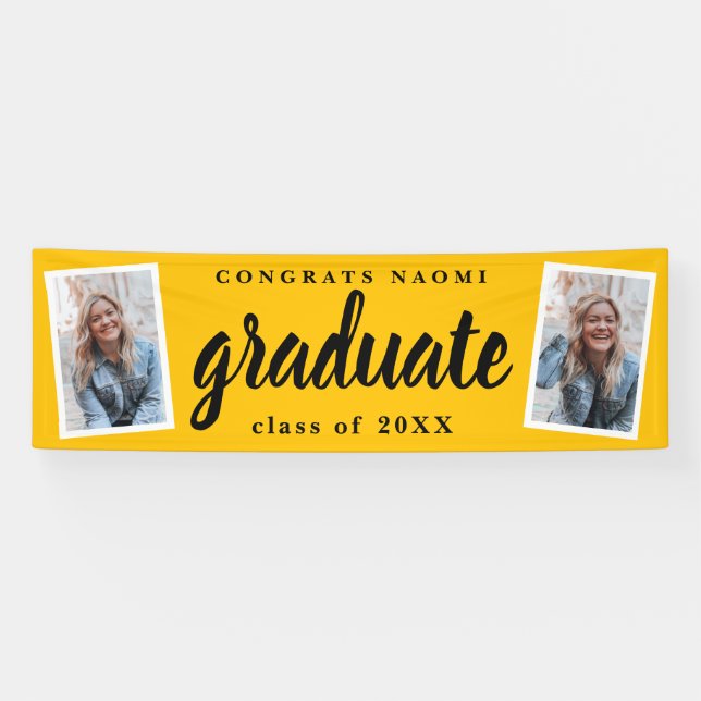 Modern Script 2 Photo Graduation Party Banner (Horizontal)