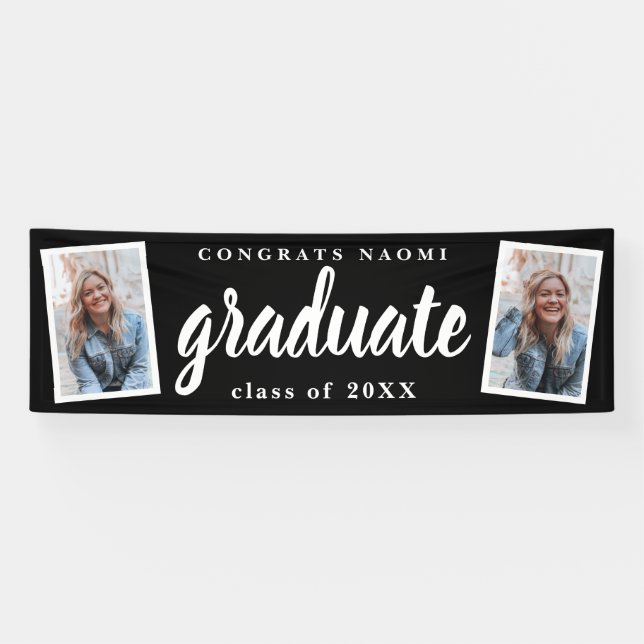 Modern Script 2 Photo Graduation Party Banner (Horizontal)