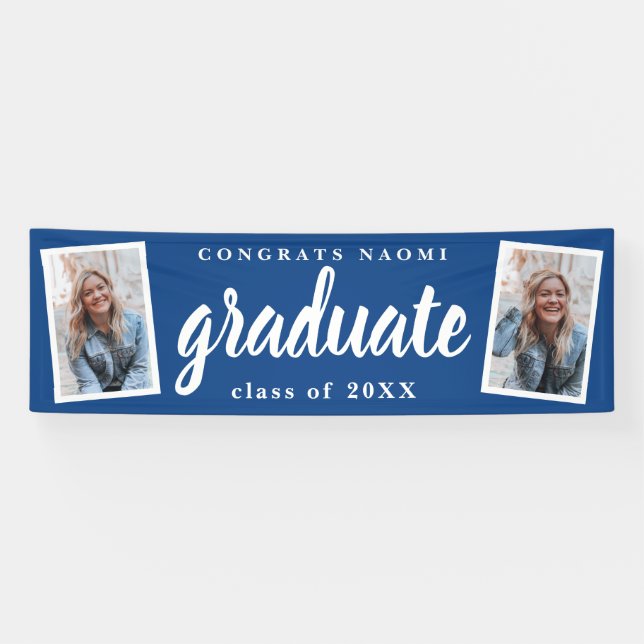 Modern Script 2 Photo Graduation Party Banner (Horizontal)