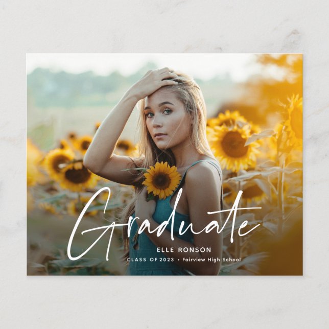 Modern Script 2 Photo Graduation Party Invitation (Front)