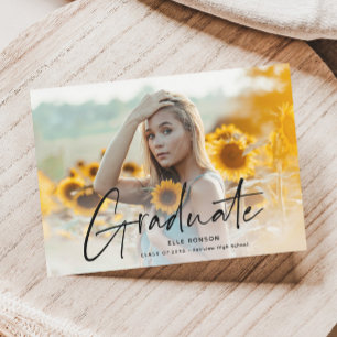 Modern Script 2 Photo Graduation Party Invitation Postcard
