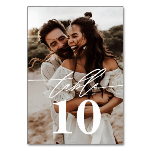 Modern Script 2-Photo Wedding Table Number