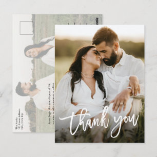 Modern Script 2 Photo Wedding Thank You Postcard