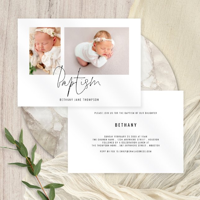 Modern Script 2 Photos Baptism Invitation (Creator Uploaded)