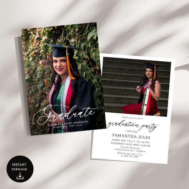Modern Script 2 Photos Graduation Party Invitation (Creator Uploaded)