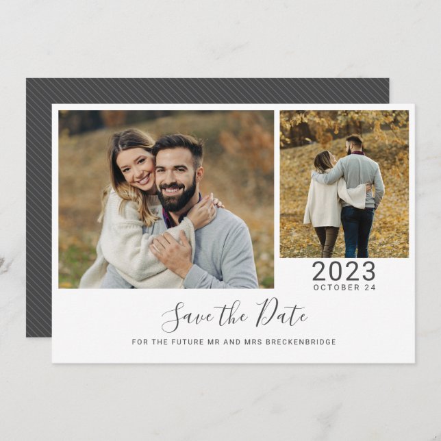 Modern Script 2 Photos Save The Date (Front/Back)