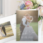 Modern script 2 photos wedding thank you card<br><div class="desc">Simple minimalist elegant chic calligraphy script overlay text personalized wedding thank you folded card with your two photos,  custom text,  and signature.</div>