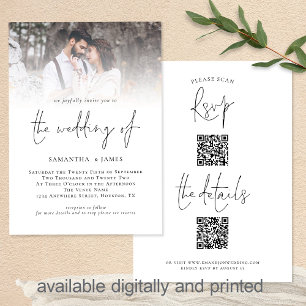 Modern Script 2 QR Codes Photo Wedding All in One Invitation