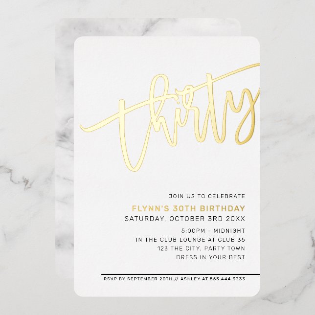 MODERN SCRIPT 30th birthday party elegant gold (Front/Back)