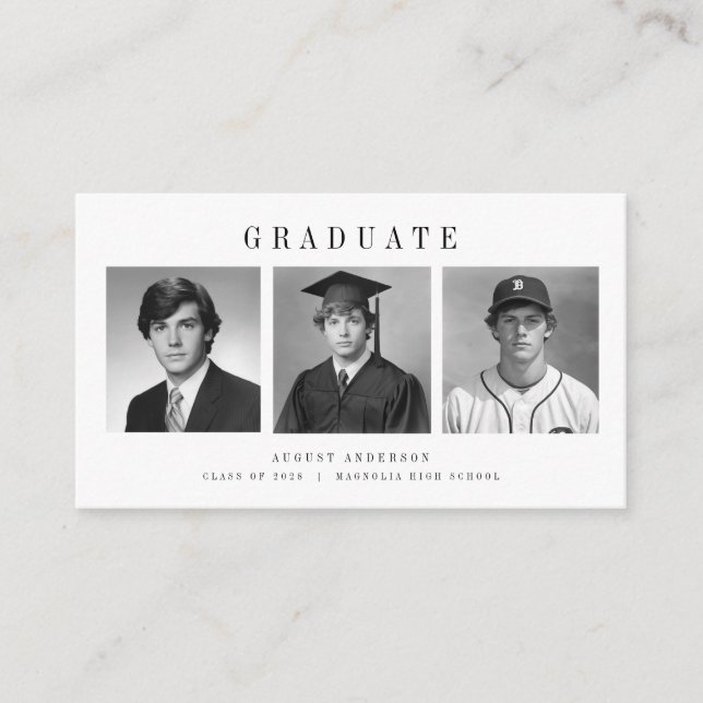 Modern Script 3 Photo Collage Graduation Thank You Enclosure Card (Front)
