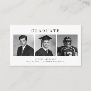 Modern Script 3 Photo Collage Graduation Thank You Enclosure Card