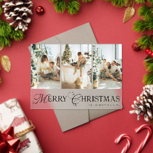 Modern Script 3 Photo Collage Merry Christmas Card Acrylic Invitations