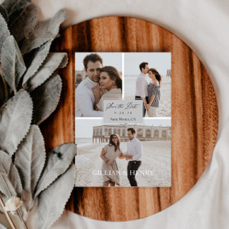 Modern Script 3 Photo Collage Save the Date Magnetic Invitation