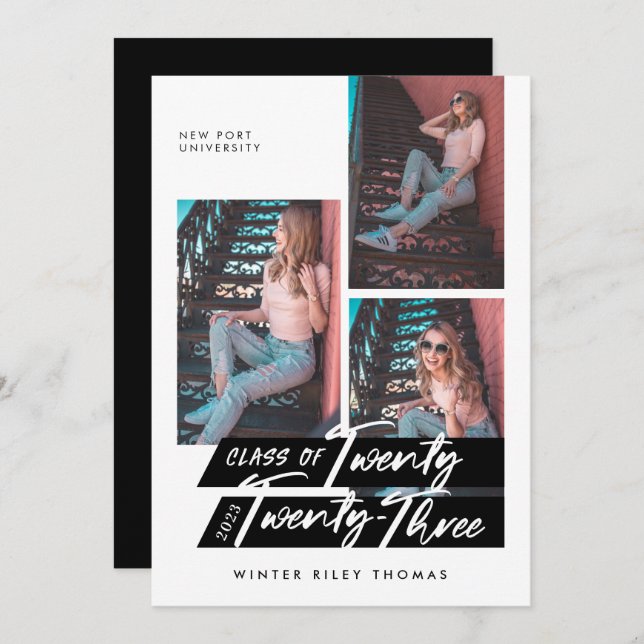 Modern Script 3 Photo Graduate Twenty Twenty Two Invitation (Front/Back)