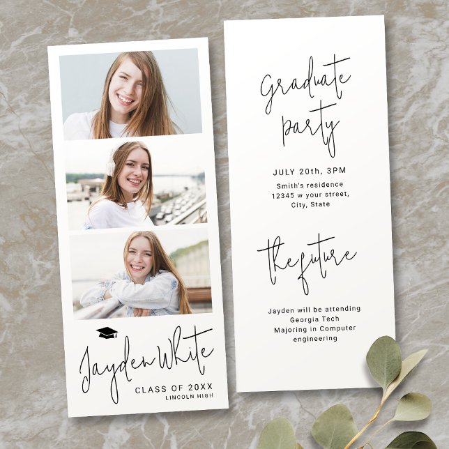 Modern Script 3 Photo Graduation Announcement (Modern Script 3 Photo Graduation Announcement)