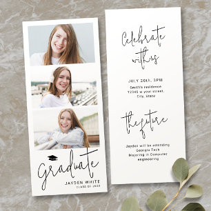 Modern Script 3 Photo Graduation Announcement