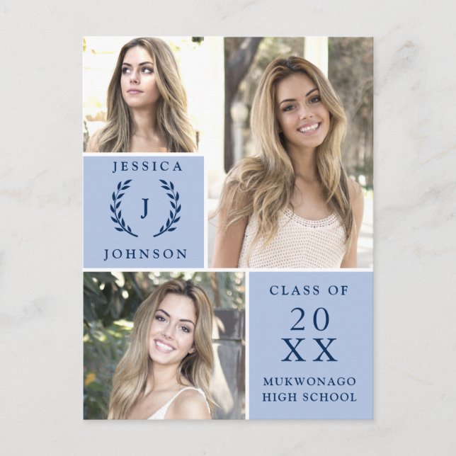 Modern Script 3 PHOTO Graduation Party Invitation  Postcard (Front)