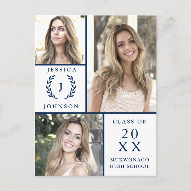 Modern Script 3 PHOTO Graduation Party Invitation  Postcard (Front)